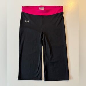Under Armour Heat Gear Black & Hot Pink Compression Capri Leggings Youth Large
